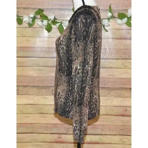 Carmen Marc Valvo Carmen Mark Valvo Cheetah Animal Print Thin Knit Sweater Beaded Neckline Size S