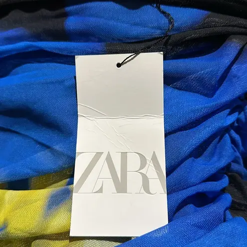 ZARA NWT  STRAPLESS PRINTED TULLE DRESS BLUE  MEDIUM