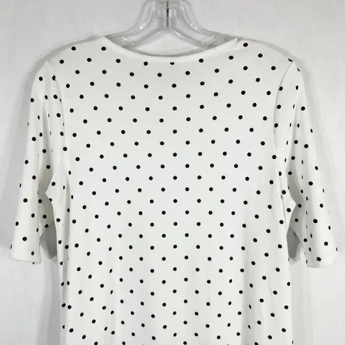 Quacker Factory XS Top White Polka Dot Rhinestone Crew Neck Short Sleeve 389