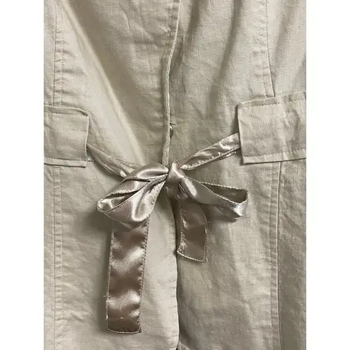 Willi Smith Khaki Linen Tie Waist Tailored Blazer 4