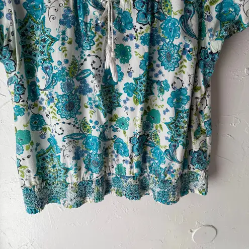 Fashion Bug Size XL Cotton Blue Green Floral Short Sleeve Blouse