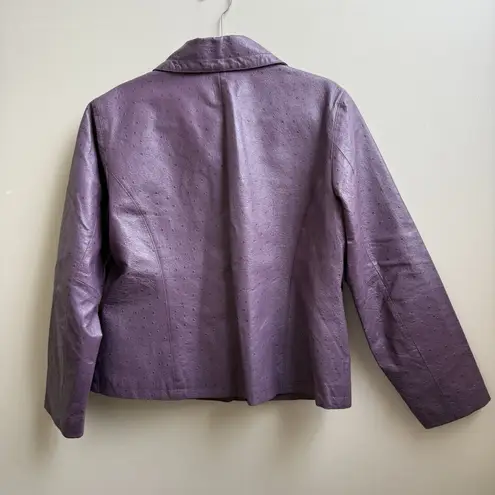 Chico's Chico’s Purple Ostrich Embossed Leather Button-Up Jacket Women's Sz 2 Large - Image 2