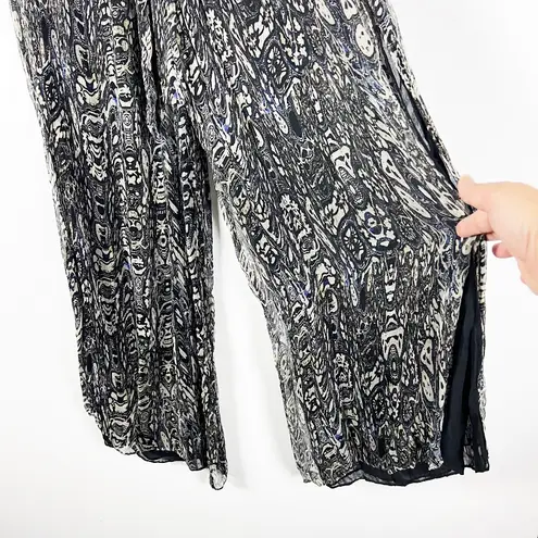 IRO Gixie Black Gray Abstract Print Pattern Chiffon Wide Leg Trouser Pants 36
