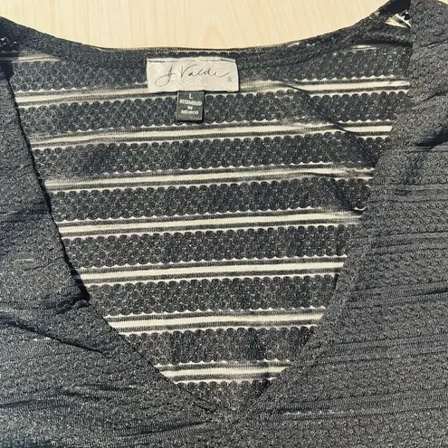 J Valdi Black Striped Semi Sheer L Dress Tunic Cover Up Beach Vacation Cruise Size L