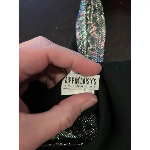 Dippin Daisy's Swimsuit Womens X Large Silver Holographic One Piece High Cut Size XL