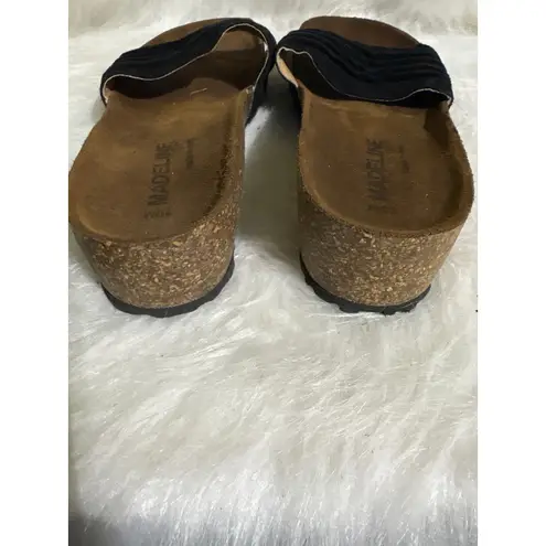 Madeline Girl Black Suede Ruched Slide Sandals Women's Size 10M Italy