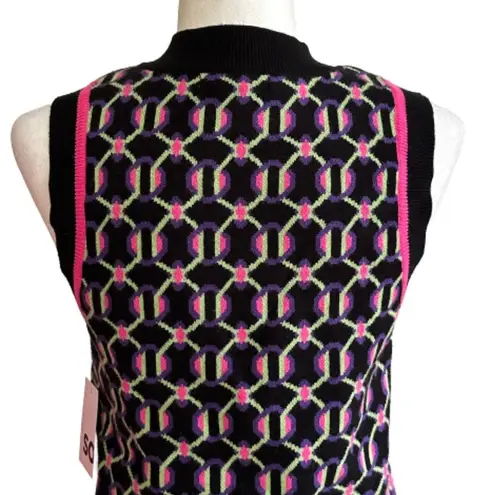 SO  Retro Sweater Vest Preppy Black Fuchsia Crop High Neck Vest Junior Medium NEW