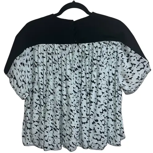 Proenza Schouler NEW NWT Short Sleeve Printed Flowy Top Blue Inky Spot Print