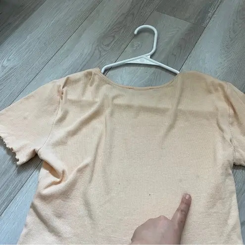 Kookai Crop Top lettuce trim ribbed womens Peach (small) minimalist casual chic