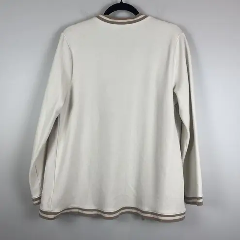 Isaac Mizrahi Live! Womens Open Front Cardigan Medium Ivory Preppy Scholar