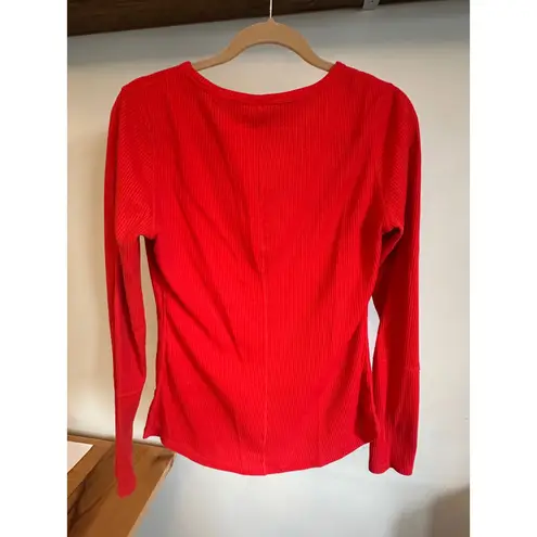 ZYIA Active Red Waffle Knit Henley Long Sleeve Top Joggers Set Medium