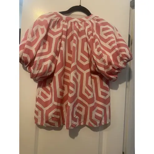 Entro Pink White Puff Sleeve Blouse M Size 8