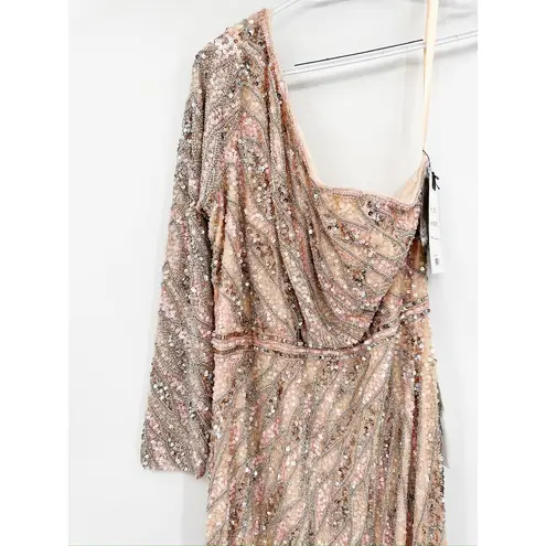 Mac Duggal 4982 Rose Gold Embellished One Sleeve Gown w/ Sequin Belt