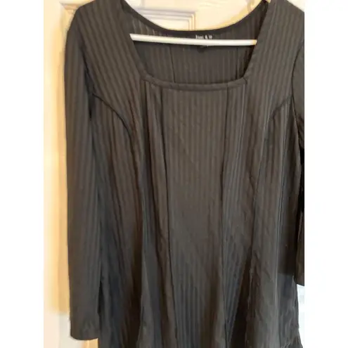 Sami & Jo Women's Black Ribbed Square Neck 3/4 Sleeve Tunic Top - Size L