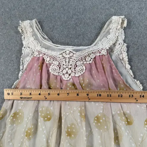 Ultra Pink Lace Trim Sleeveless Y2k Boho Babydoll Dress Size X-Small Purple Gold