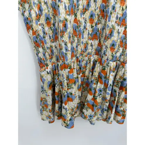 THML Cream Fruit Print Cap Sleeve Smocked Elastic Blouse Women's Size X-Small XS