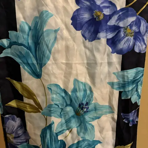 Oscar de la Renta ‎ silk floral blue colorful print scarf 12"x52"