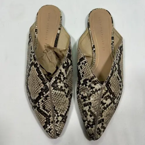 Zara Pointed Toe Snake Print Mules Slip