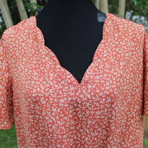 Nine Britton  Orange Floral Short Sleeve Blouse