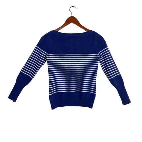 F&F Navy/White Nautical Striped Cashmere Knit Boatneck Pullover Sweater