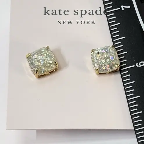 NWT Kate Spade MultiColor Glitter Square Stud Earrings Gold Tone Post Back