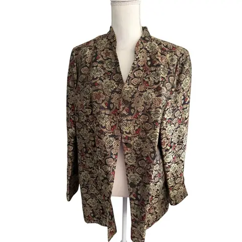 AMBER SUN Multicolor Brocade Rose Print Blazer Jacket Size Large Gold