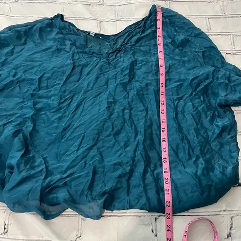 Tempo Paris Teal Crinkle V-Neck Tunic Top Women’s S Boho Oversized Asymmetrical