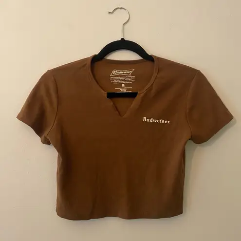 Budweiser Chocolate Brown Short Sleeve Cropped Baby Tee Women's size Medium