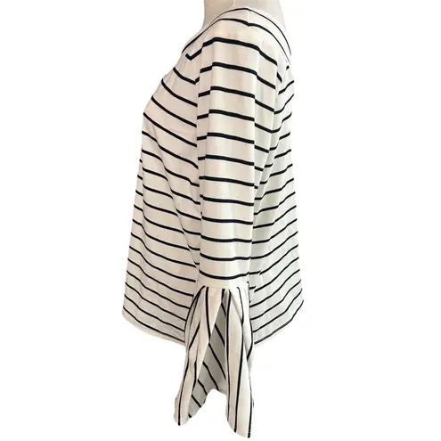 Gibson Latimer Top Women SZ S Bell Sleeve White Blue Striped Boho Cottage Core