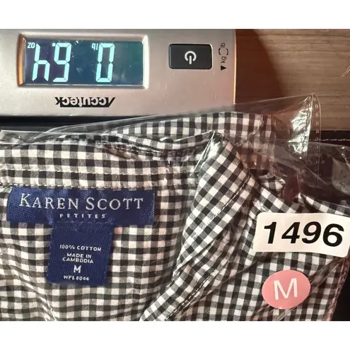 Karen Scott Women Medium Gingham Checker Button Down Shirt Momcore Dark Academia