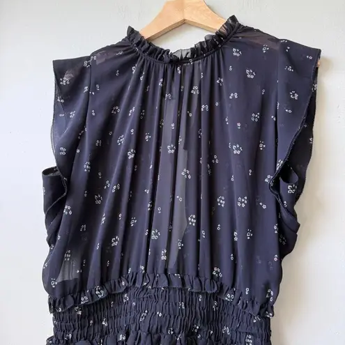 The Kooples Paris Dress Black Floral Sleeveless Handkerchief Hem Mini