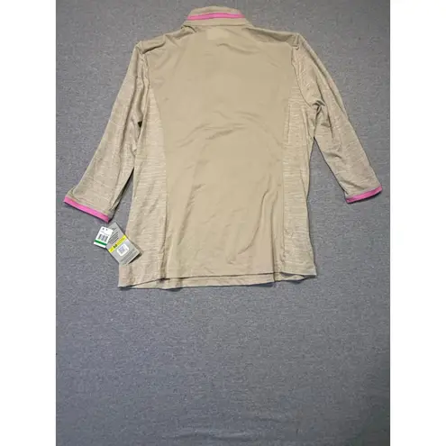PGA Tour Women's Beige Pink UPF 50 3/4 Sleeve Golf Tee or shirt Large nwt