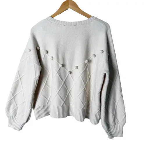 Tuckernuck Pomander Place Pam Pom Pom Argyle Sweater in Cream, Size Large