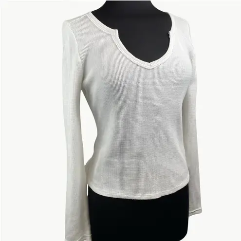 Pilcro Anthropologie Women's Notched Waffle Long Sleeve Top Sz Medium, White