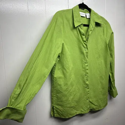 Worthington  Vintage Line Cotton Lime Green Button Front Womens Shirt Size Small