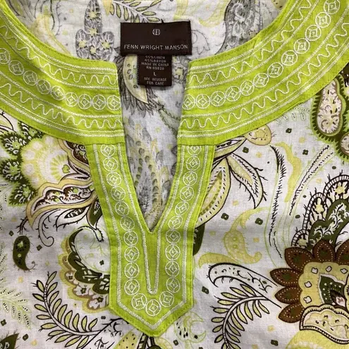Fenn Wright Manson Fenn‎ Wright Manson Linen Sleeveless Paisley Top Large Lime Green Cream & Brown