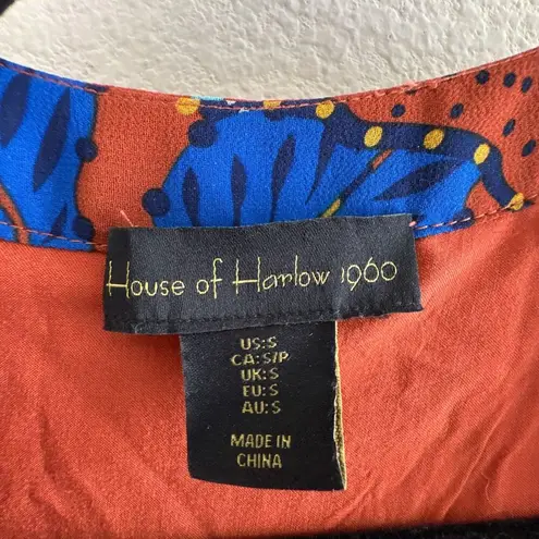 House of Harlow Maxi Tiered Floral Rustic Boho Long Sleeve Dress Size Small Orange