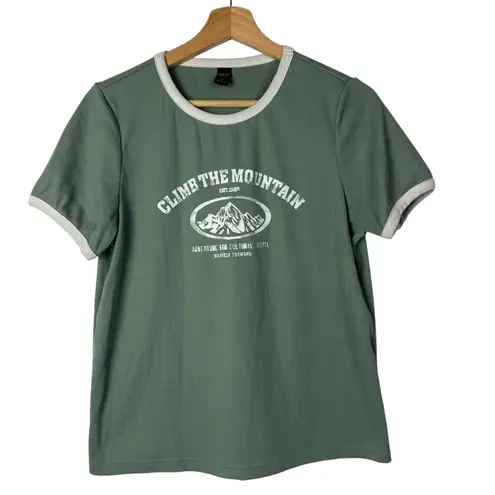 Dazy Green Climb The Mountain Green Ribbed Camp Short Sleeve T