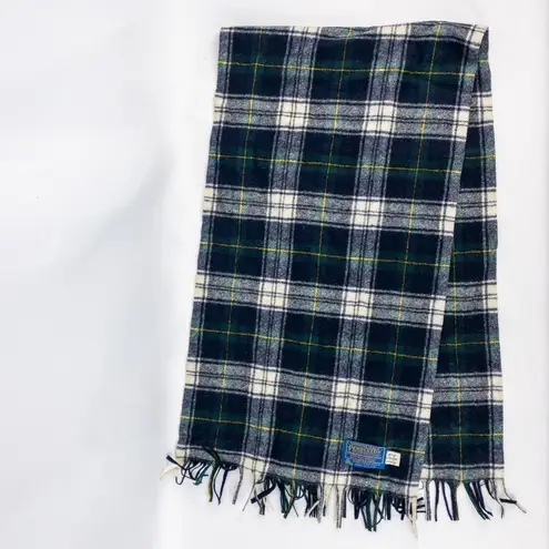 Pendleton Vintage Green Blue Yellow White Plaid Scarf Unisex Men Women One Size