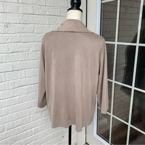 Michael Shannon SHAN Womans Faux Suede Light Weight Taupe Front Tie Collared Jacket size 6