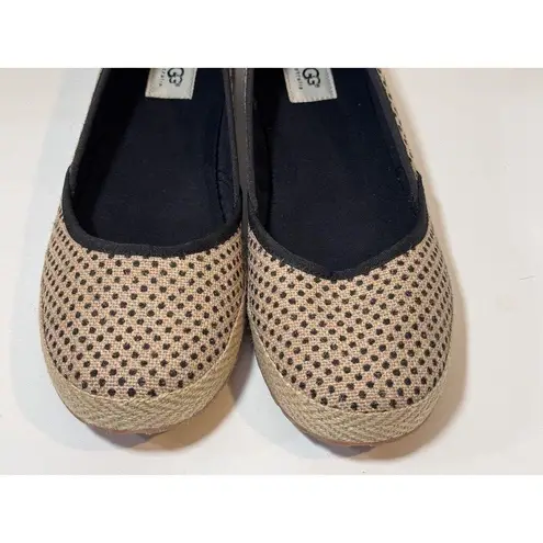 UGG  Women's Indah Burlap Black Tan Slip On Flat Espadrille Sheepskin Size 11 NEW