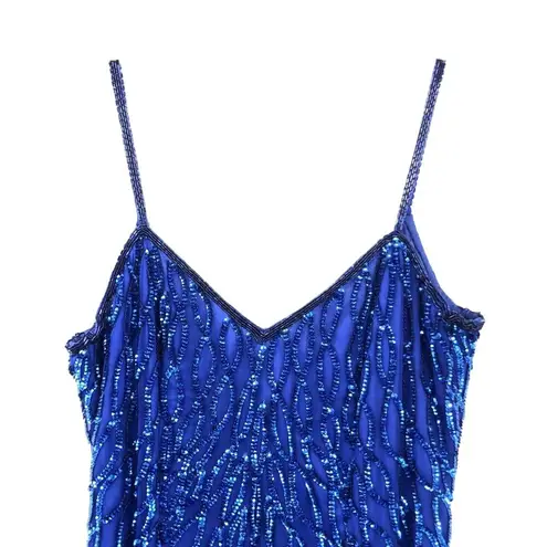 Laurence Kazar Vintage New York Sequin Dress Womens PM Petite Used Blue Silk
