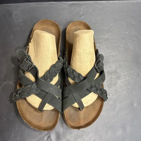 White Mountain Footbeds Harrington Black Boho Outdoor Leather Cork Sandals Sz 8