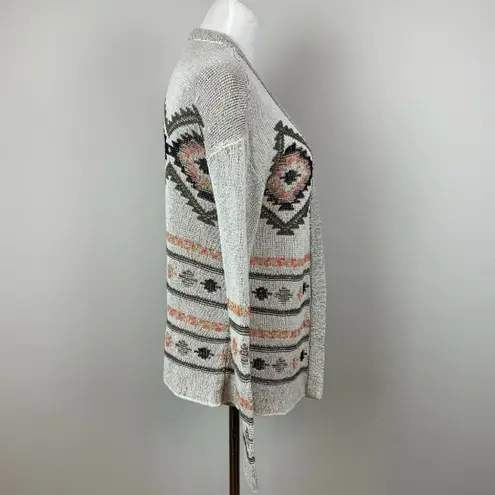 J. Jill Cardigan Sweater XS Knit Aztec Tribal Pattern Open Front Long Sleeve Orange - Image 2