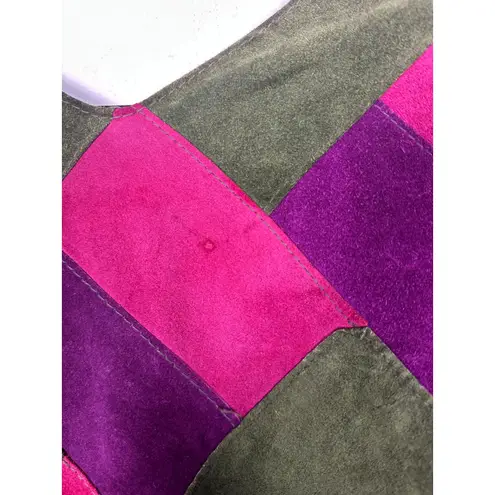 Victor Vintage 1960s Boho Hippie Leather Pink Purple Fringe Poncho One Size Size undefined