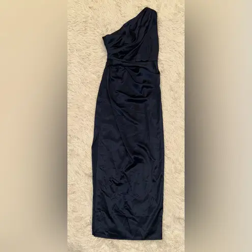 Petal and Pup NEW Nadia One-Shoulder Satin Maxi Navy Dress sz 8