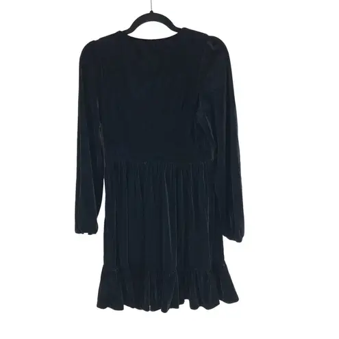 Halara Everyday Deep V Neck Ruffled Hem Velvet Mini Chill Party Dress Black M