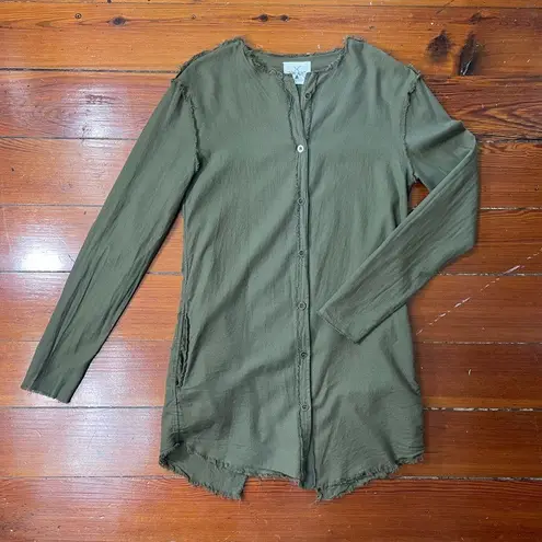 Tribe Kelley Eye See You Longline Raw Hem Button Up Tunic - Size Small