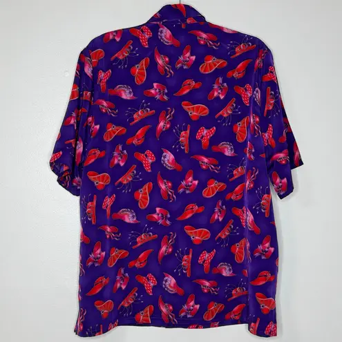 Bonworth Vintage Women’s Purple Red Hat Print Collar Button Front Blouse Size L