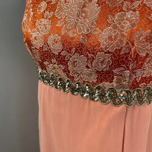Vintage 60s Orange Empire Waist Sleeveless Chiffon Maxi Gown Size M
